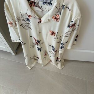 Tommy Bahama Ivory Floral Silk Button Down Shirt